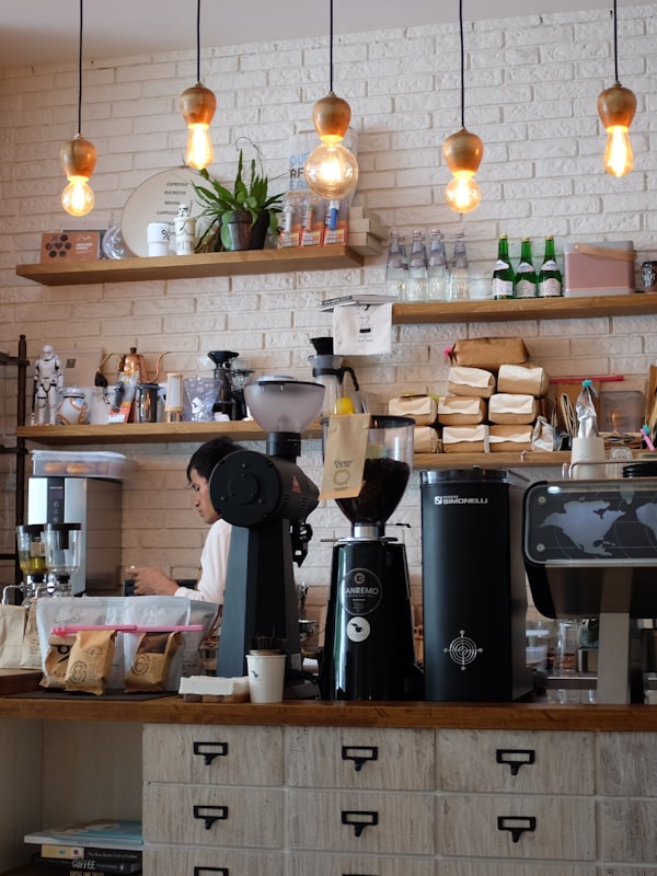 Warm café interior in the evening